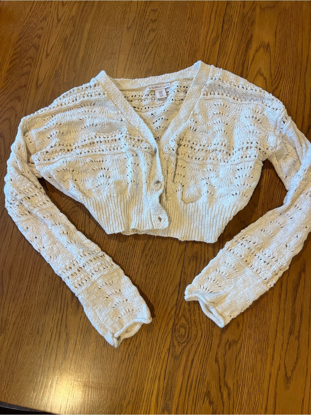 Sincerely Jules Cream Open-Knit Cropped Cardigan